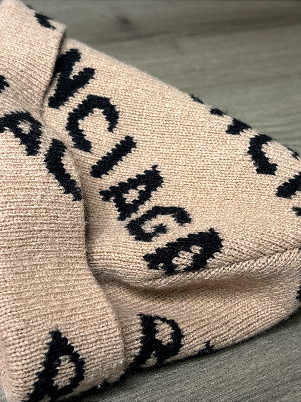 Balenciaga Tan Wool Blend Knit Beanie with Black Logo - Picture 8 of 11